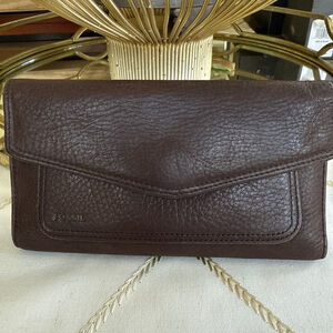 Fossil Brown Leather Trifold Wallet Card Holder Vintage